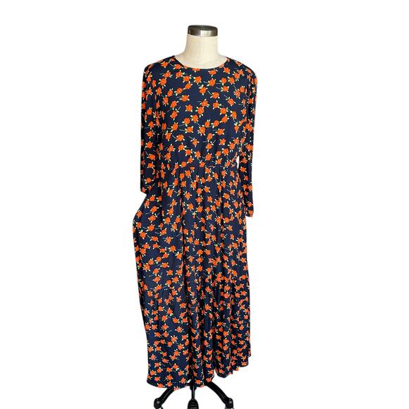 J.CREW Navy Blue Poppy Fields Flowy Tiered Midi Dress Women's Size 8 Midi Flower - Picture 2 of 10